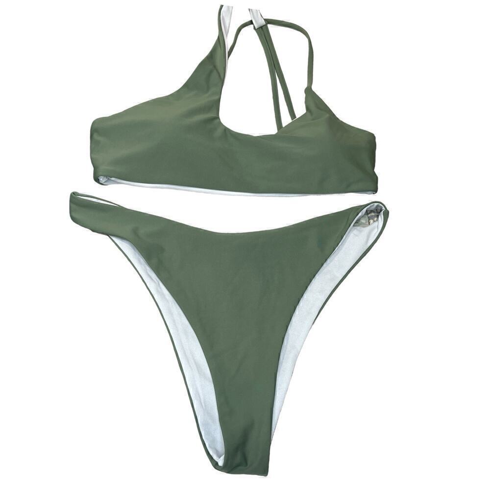 Pink lily Green Bikini Set / Size-Top Medium, Bottom Large